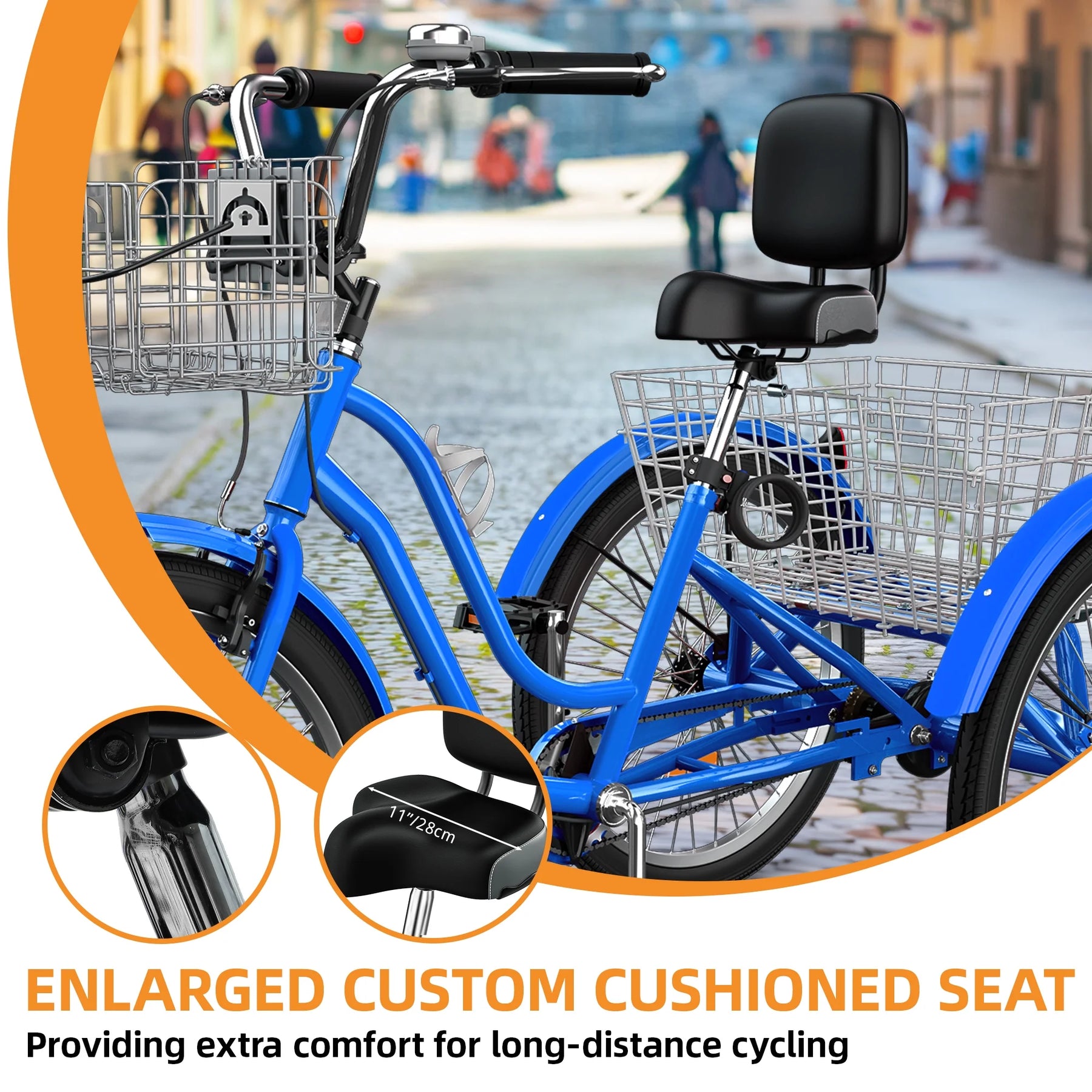 Dextrus 24 in 3 - Wheel Bike, Single Speed Adult Trike, Low Step - Through Cruiser with Front & Rear Baskets, Large Adjustable Seat with Backrest for Seniors, Men, and Women (Purple)
