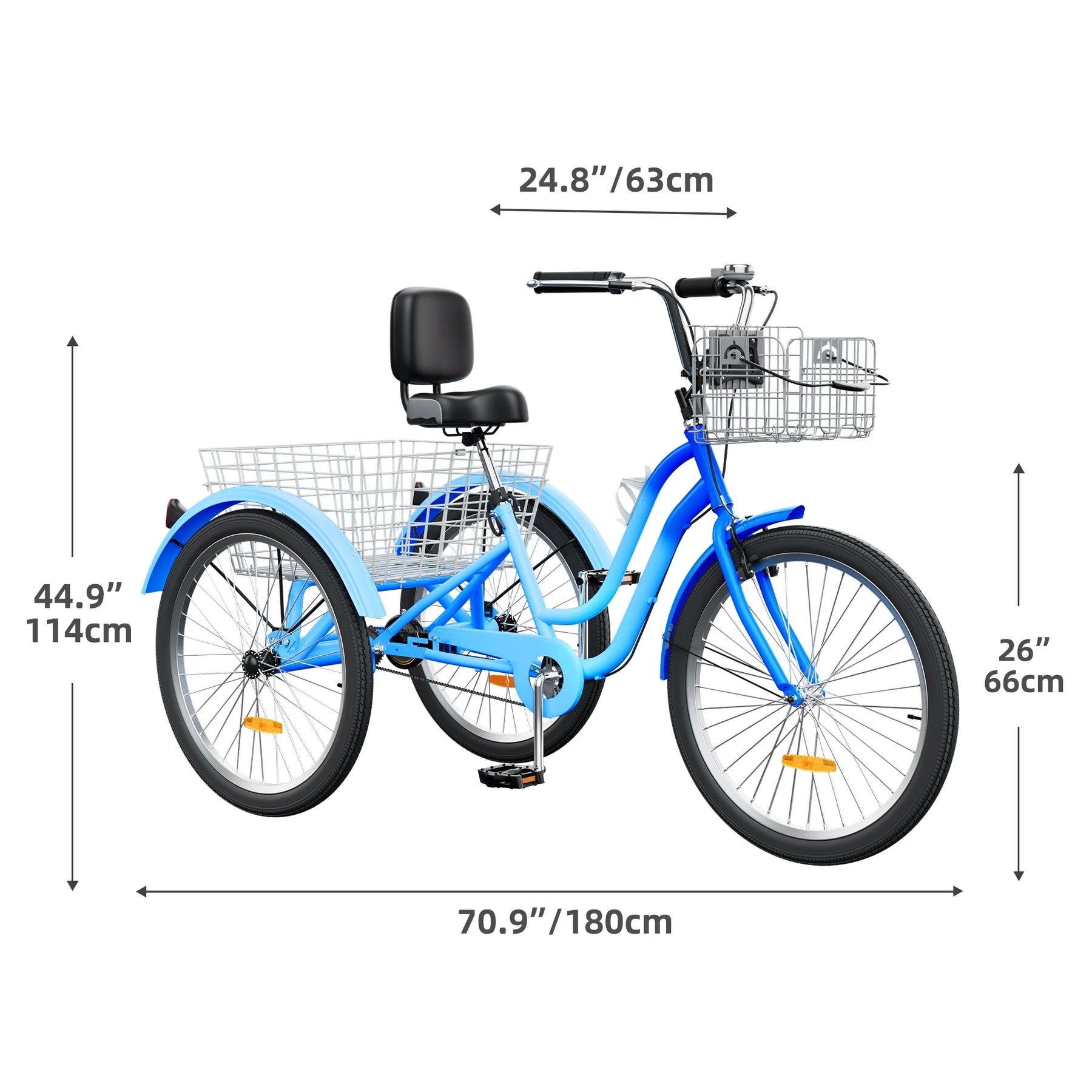 Dextrus 24 in 3 - Wheel Bike, Single Speed Adult Trike, Low Step - Through Cruiser with Front & Rear Baskets, Large Adjustable Seat with Backrest for Seniors, Men, and Women (Purple)