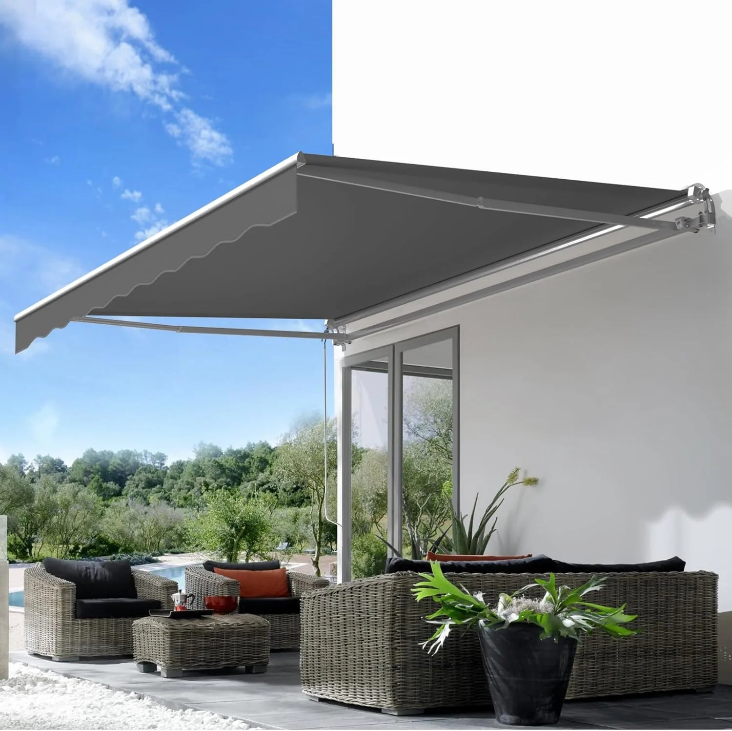 AECOJOY 16'x10' Manual Retractable Awning Sun Shade, Patio Awning Canopy