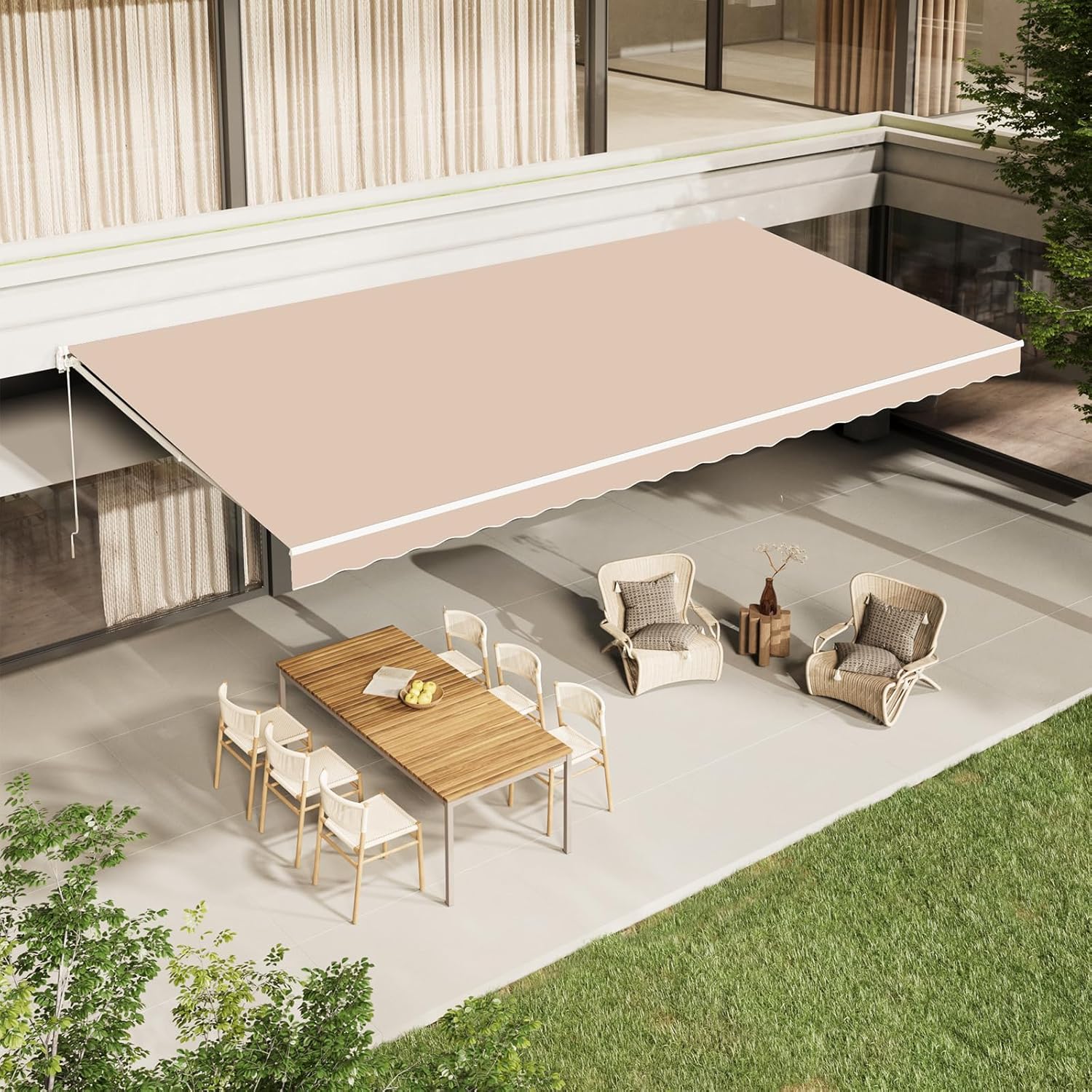 AECOJOY 16'x10' Manual Retractable Awning Sun Shade, Patio Awning Canopy