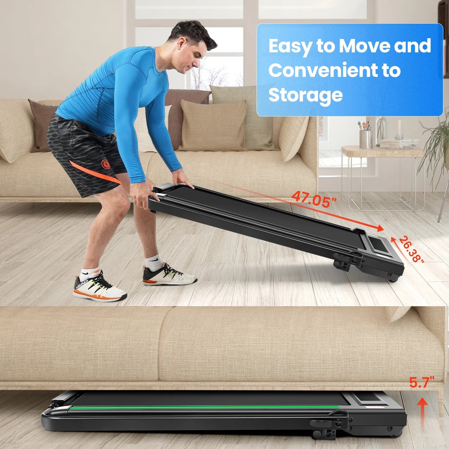 2 in 1 Walking Pad Treadmill with Incline, 2.5HP Under Desk Treadmill with Handle Remote Control & LED Touch Screen for Home Office Workout, 300 lb Weight Capacity Black & Green