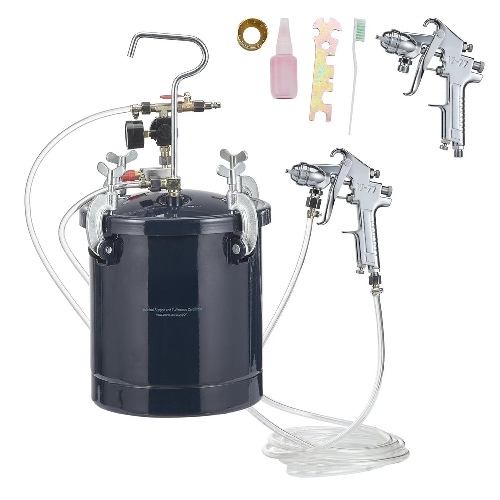 SKYSHALO Spray Paint Pressure Pot Tank, 10 L/2.5gal Air Paint Pressure Pot, 1.5mm+4mm Two Nozzles Two Spray Paint Guns for Industry Home Decor Architecture Construction Automotive Painting, 60PSI Max
