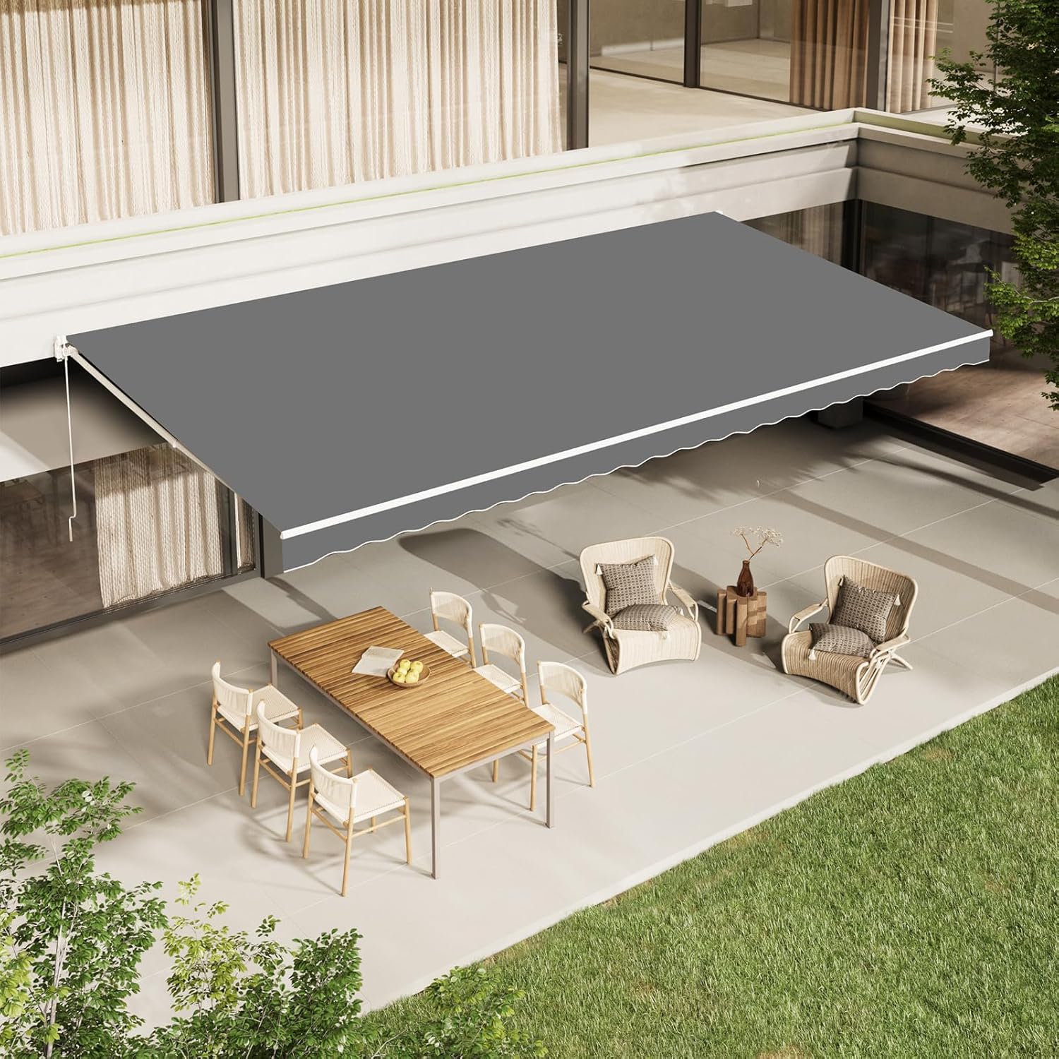 AECOJOY 16'x10' Manual Retractable Awning Sun Shade, Patio Awning Canopy