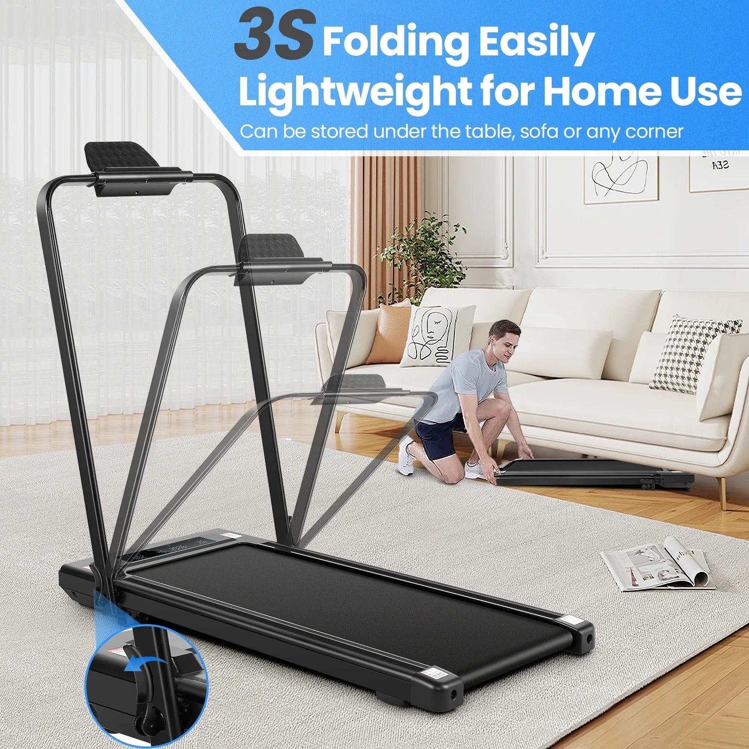 2 in 1 Walking Pad Treadmill with Incline, 2.5HP Under Desk Treadmill with Handle Remote Control & LED Touch Screen for Home Office Workout, 300 lb Weight Capacity Black & Green