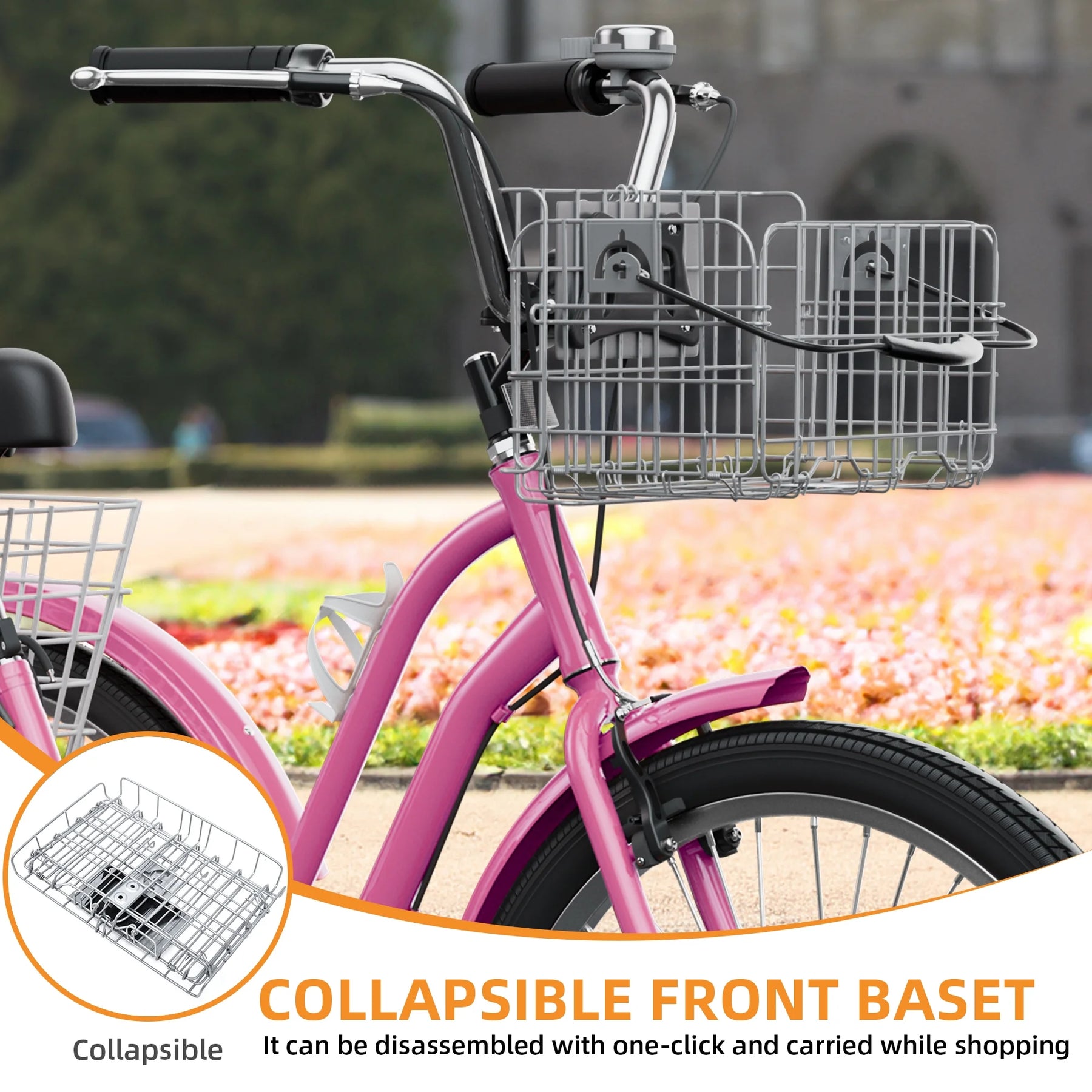 Dextrus 24 in 3 - Wheel Bike, Single Speed Adult Trike, Low Step - Through Cruiser with Front & Rear Baskets, Large Adjustable Seat with Backrest for Seniors, Men, and Women (Purple)