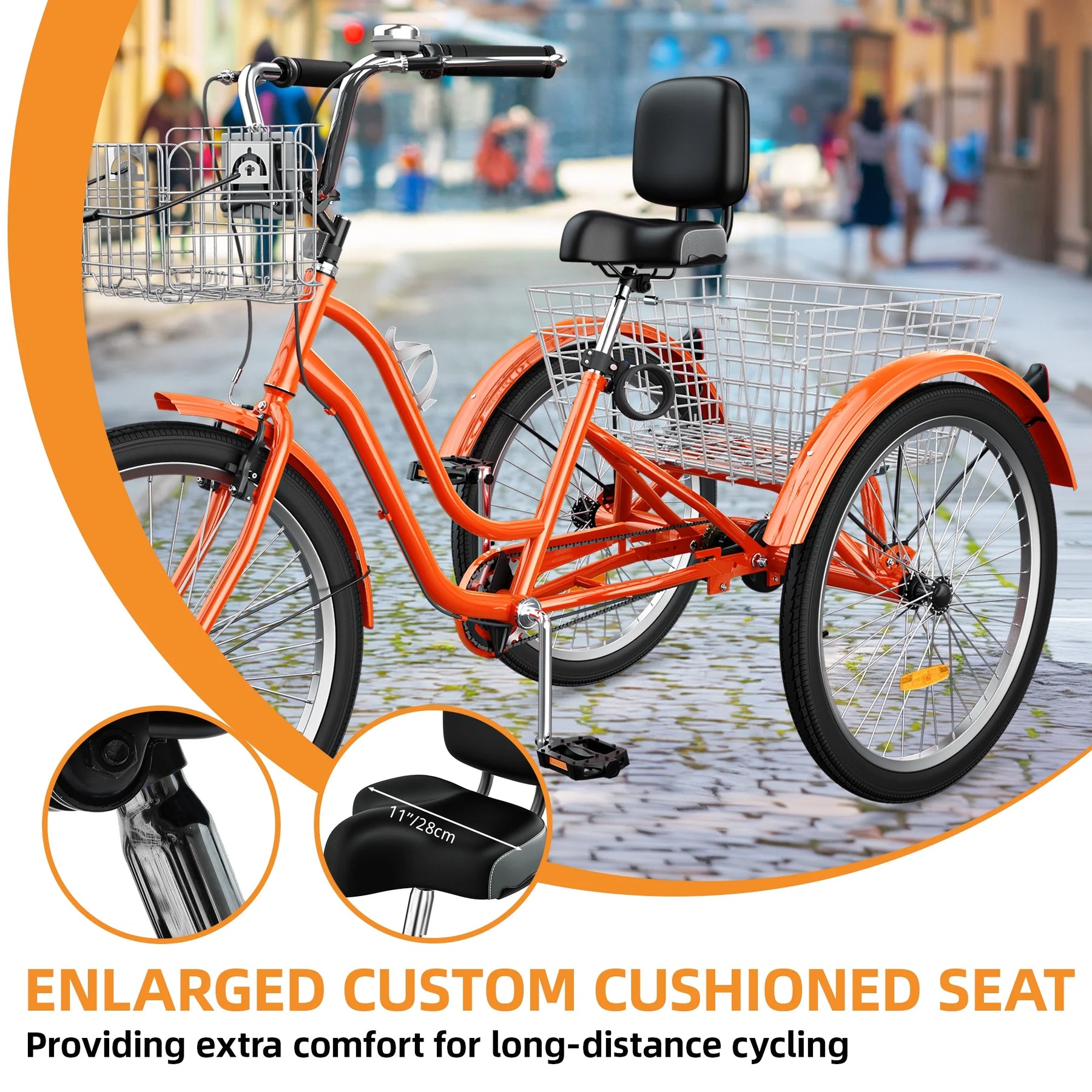 Dextrus 24 in 3 - Wheel Bike, Single Speed Adult Trike, Low Step - Through Cruiser with Front & Rear Baskets, Large Adjustable Seat with Backrest for Seniors, Men, and Women (Purple)