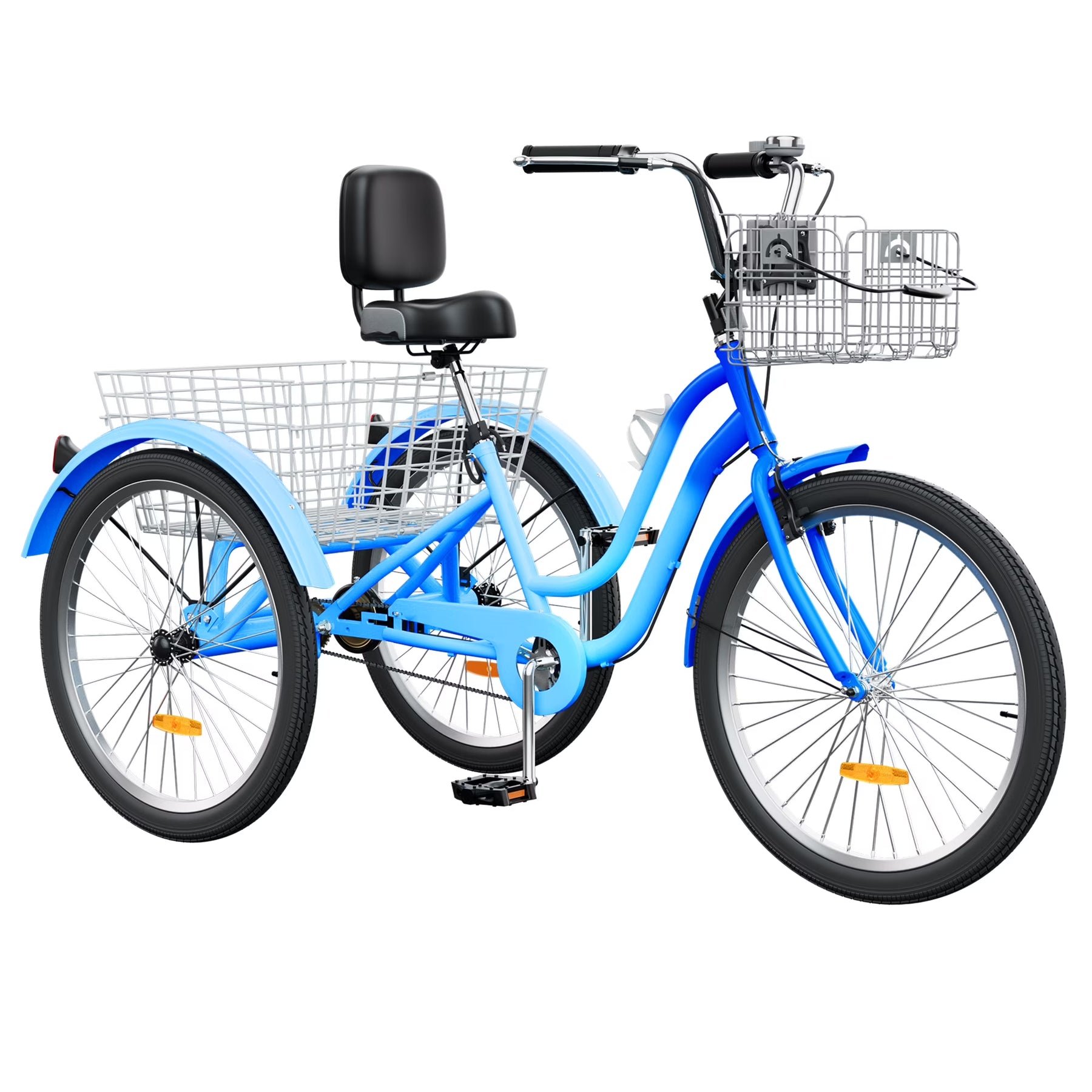 Dextrus 24 in 3 - Wheel Bike, Single Speed Adult Trike, Low Step - Through Cruiser with Front & Rear Baskets, Large Adjustable Seat with Backrest for Seniors, Men, and Women (Purple)