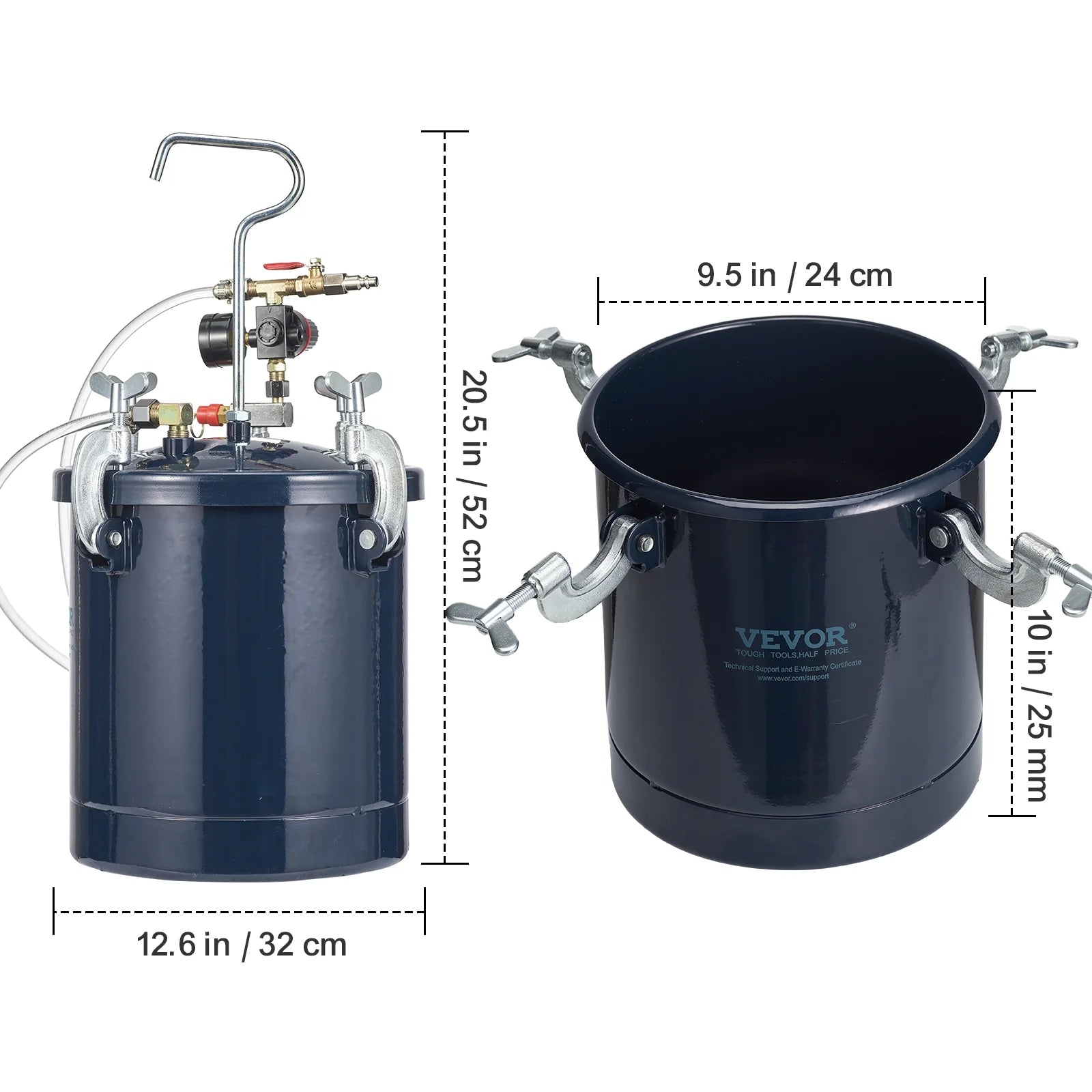 SKYSHALO Spray Paint Pressure Pot Tank, 10 L/2.5gal Air Paint Pressure Pot, 1.5mm+4mm Two Nozzles Two Spray Paint Guns for Industry Home Decor Architecture Construction Automotive Painting, 60PSI Max