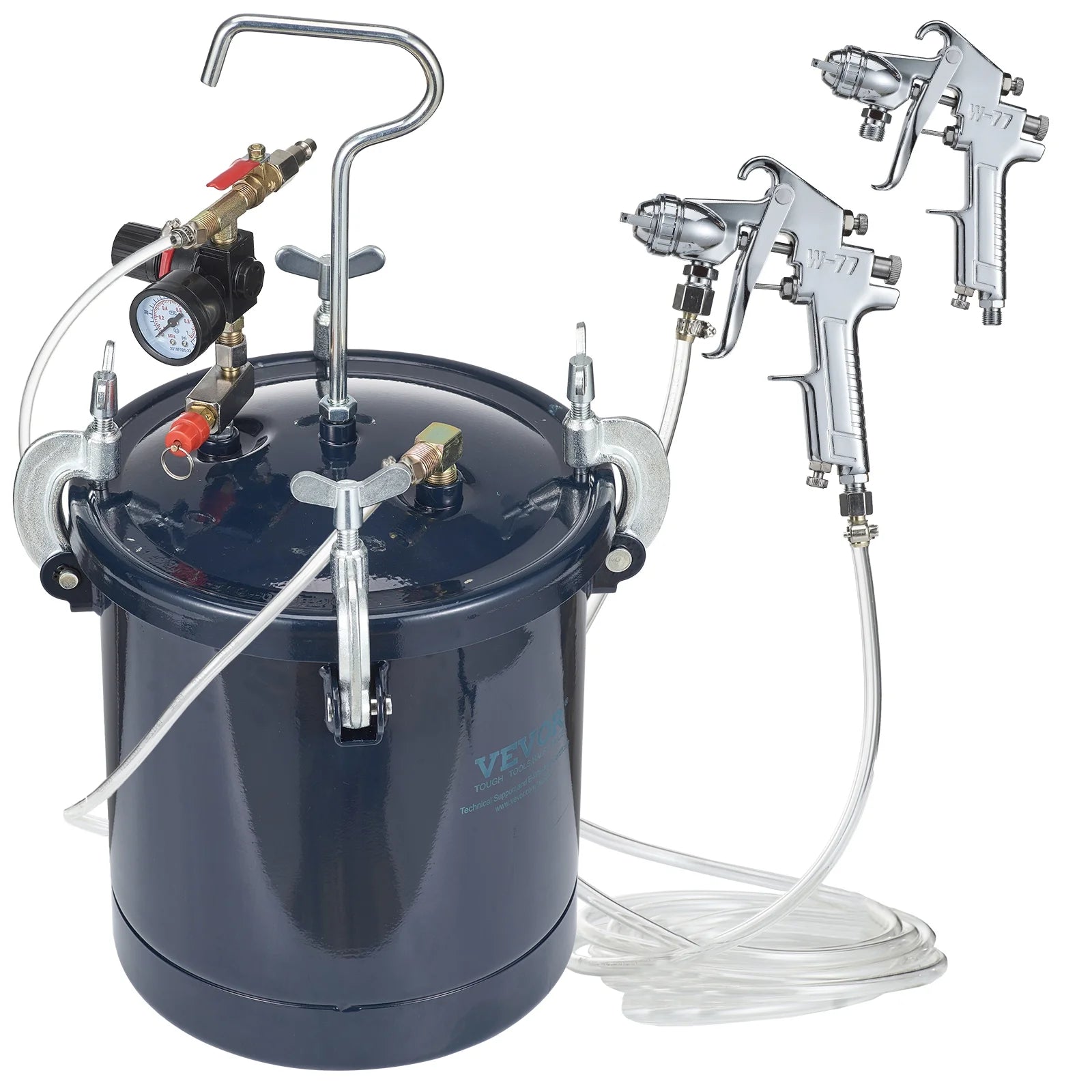 SKYSHALO Spray Paint Pressure Pot Tank, 10 L/2.5gal Air Paint Pressure Pot, 1.5mm+4mm Two Nozzles Two Spray Paint Guns for Industry Home Decor Architecture Construction Automotive Painting, 60PSI Max