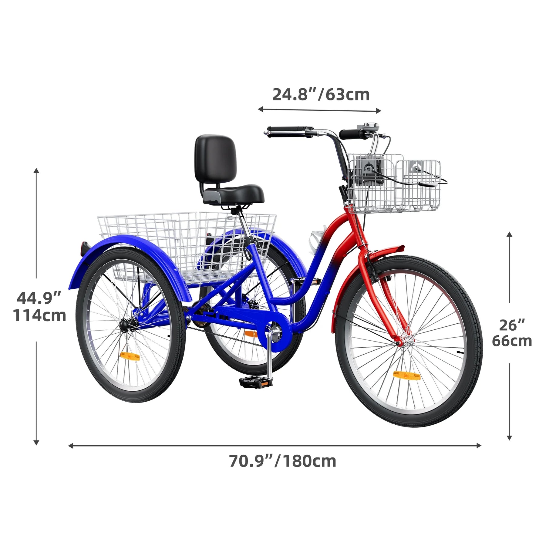 Dextrus 24 in 3 - Wheel Bike, Single Speed Adult Trike, Low Step - Through Cruiser with Front & Rear Baskets, Large Adjustable Seat with Backrest for Seniors, Men, and Women (Purple)
