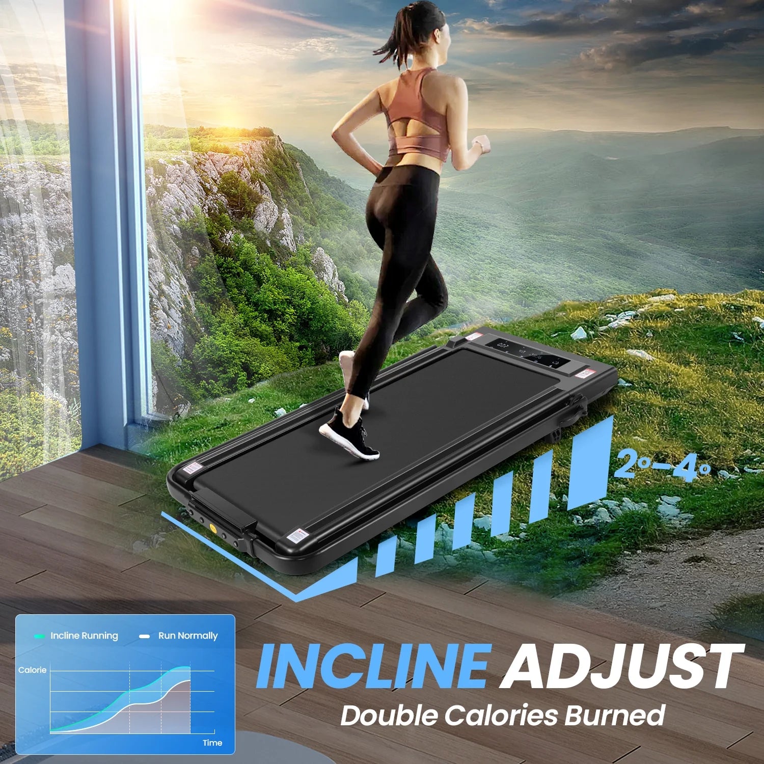 2 in 1 Walking Pad Treadmill with Incline, 2.5HP Under Desk Treadmill with Handle Remote Control & LED Touch Screen for Home Office Workout, 300 lb Weight Capacity Black & Green