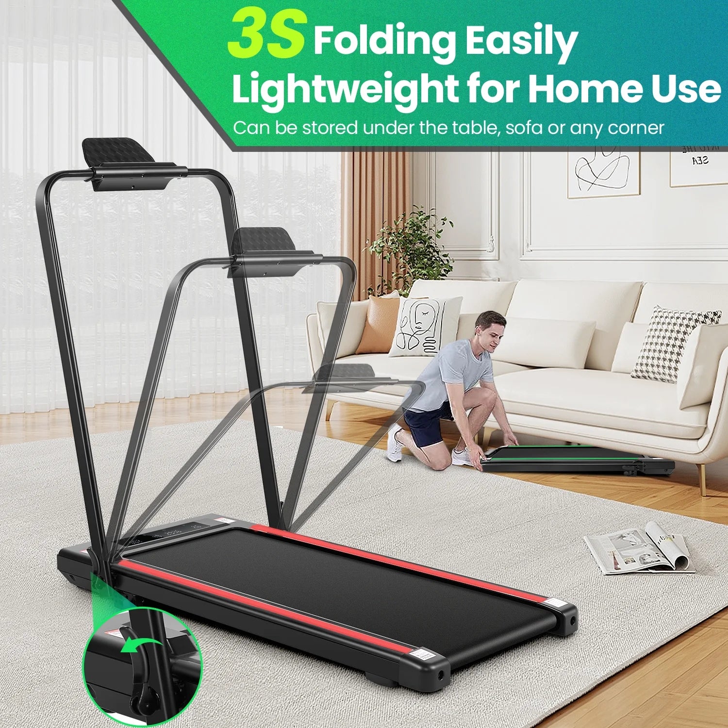 2 in 1 Walking Pad Treadmill with Incline, 2.5HP Under Desk Treadmill with Handle Remote Control & LED Touch Screen for Home Office Workout, 300 lb Weight Capacity Black & Green
