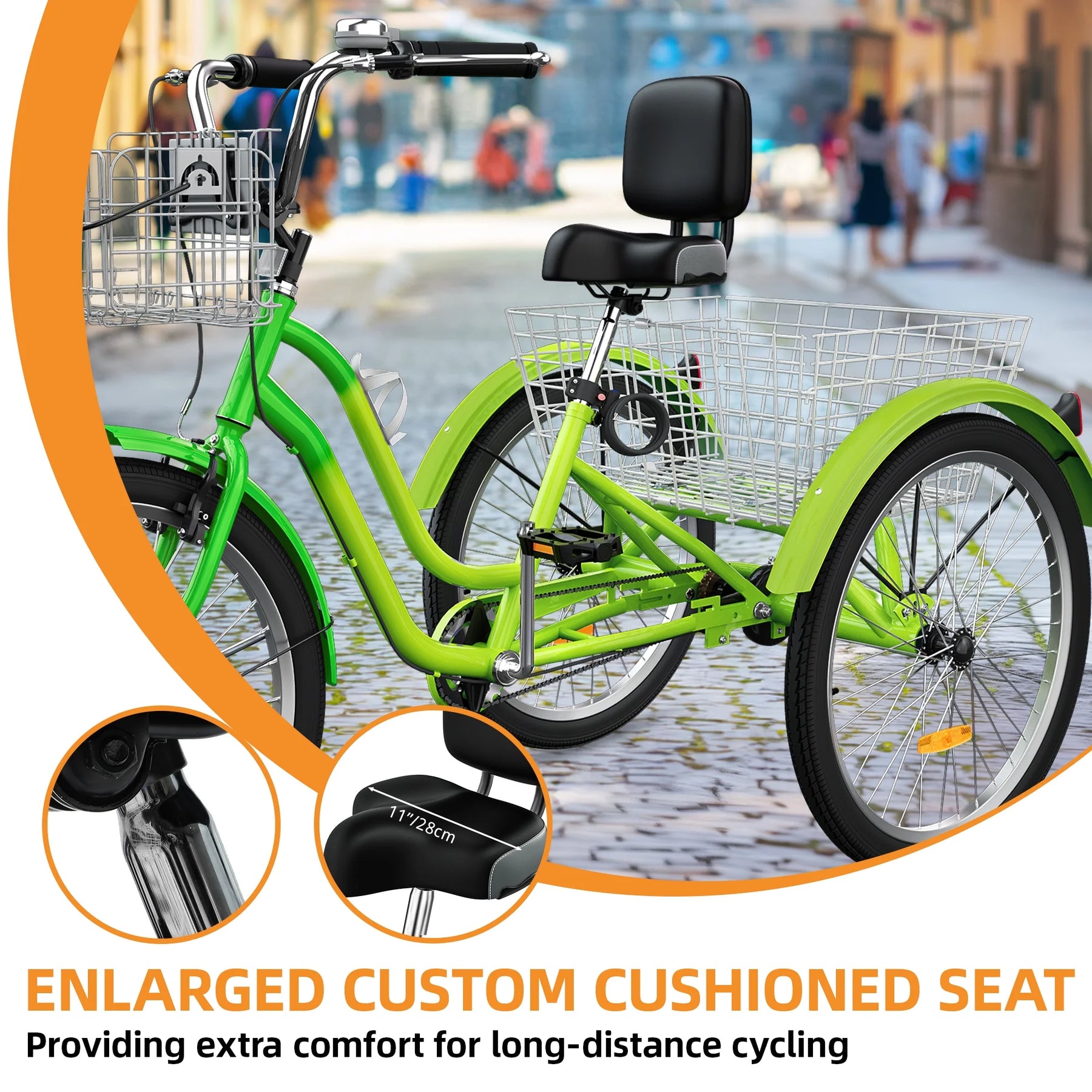 Dextrus 24 in 3 - Wheel Bike, Single Speed Adult Trike, Low Step - Through Cruiser with Front & Rear Baskets, Large Adjustable Seat with Backrest for Seniors, Men, and Women (Purple)