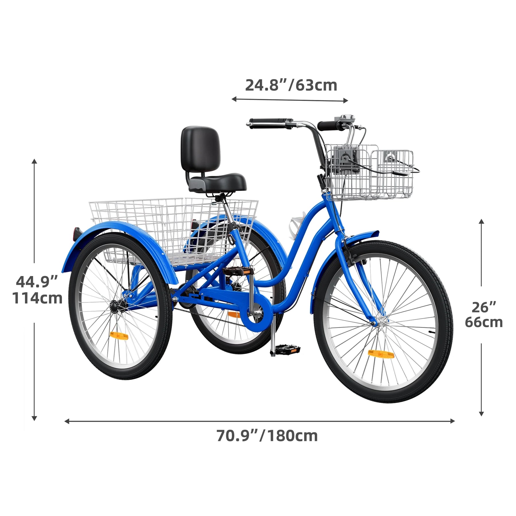 Dextrus 24 in 3 - Wheel Bike, Single Speed Adult Trike, Low Step - Through Cruiser with Front & Rear Baskets, Large Adjustable Seat with Backrest for Seniors, Men, and Women (Purple)