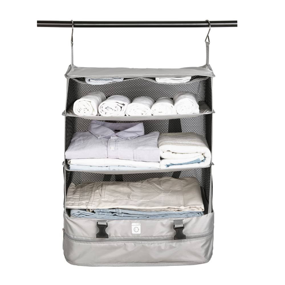 S3 The Brand Stow and Go Suitcase and Travel Luggage Organizer. A Portable Hanging Closet for Easy Garment Packing and Clothes Shelves Organization S