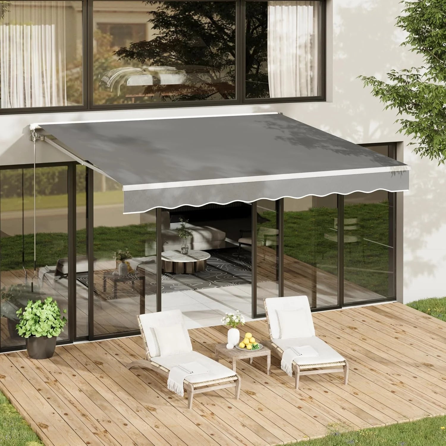 AECOJOY 16'x10' Manual Retractable Awning Sun Shade, Patio Awning Canopy