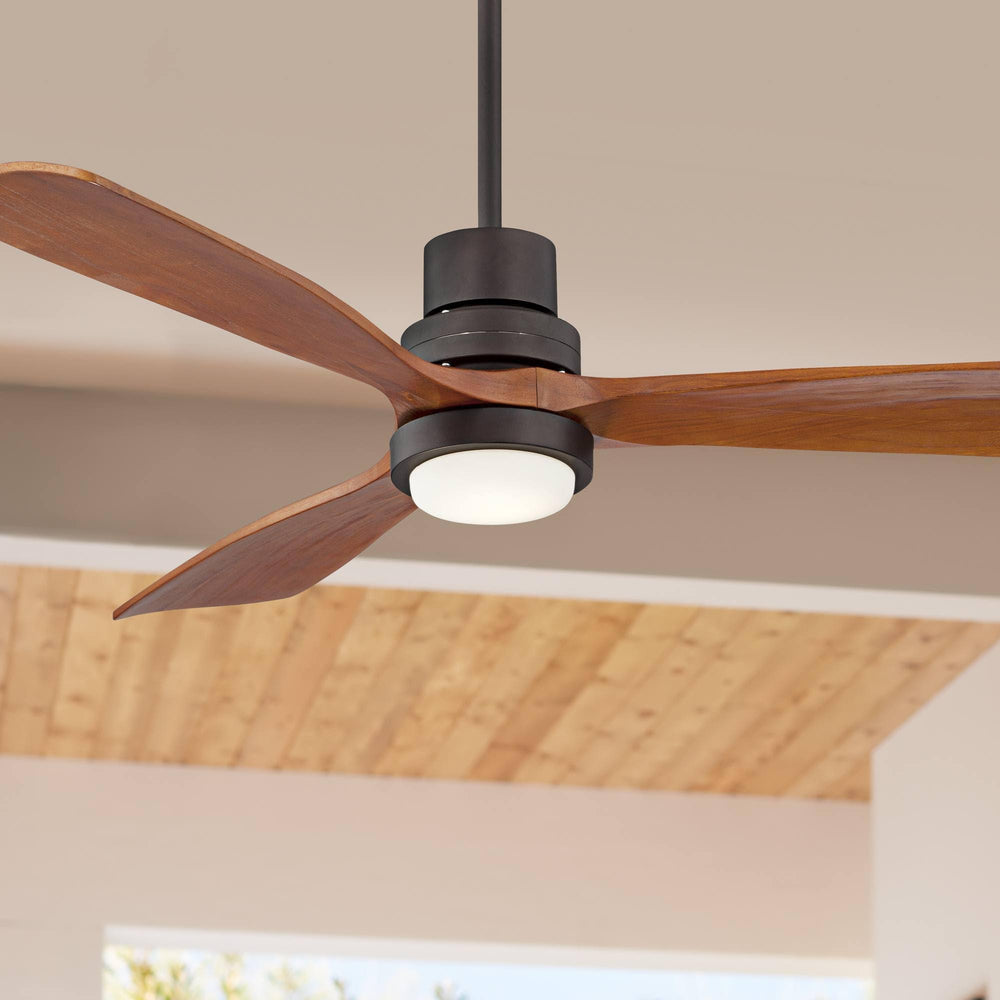 52 inch Casa Vieja Delta-Wing DC Modern Indoor Outdoor Ceiling Fan with LED Light Oil Rubbed Bronze Solid Wood Damp Rated for Patio Exterior House