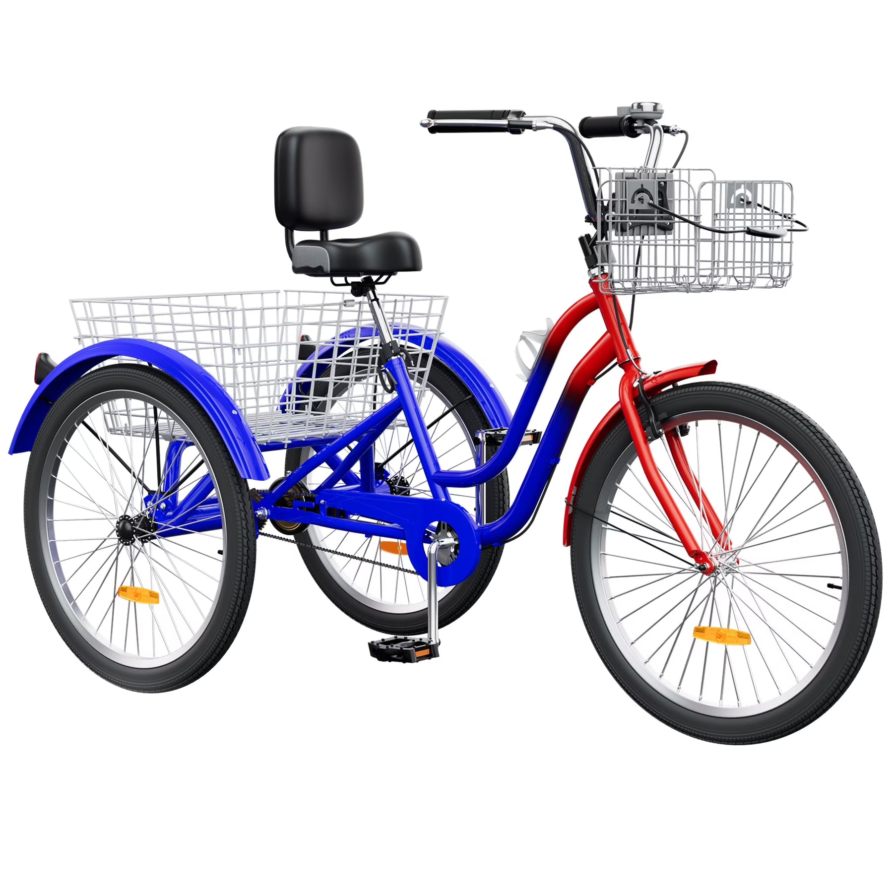 Dextrus 24 in 3 - Wheel Bike, Single Speed Adult Trike, Low Step - Through Cruiser with Front & Rear Baskets, Large Adjustable Seat with Backrest for Seniors, Men, and Women (Purple)