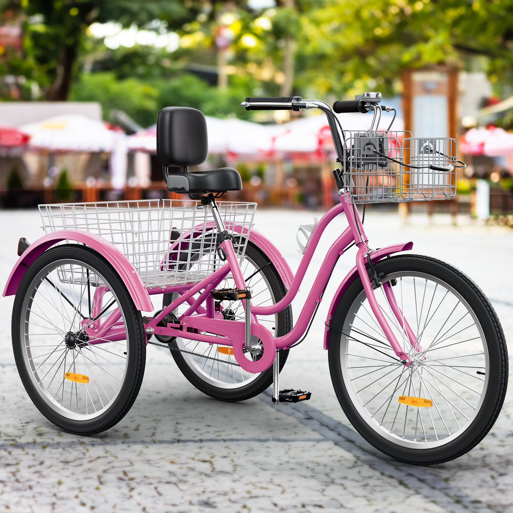 Dextrus 24 in 3 - Wheel Bike, Single Speed Adult Trike, Low Step - Through Cruiser with Front & Rear Baskets, Large Adjustable Seat with Backrest for Seniors, Men, and Women (Purple)