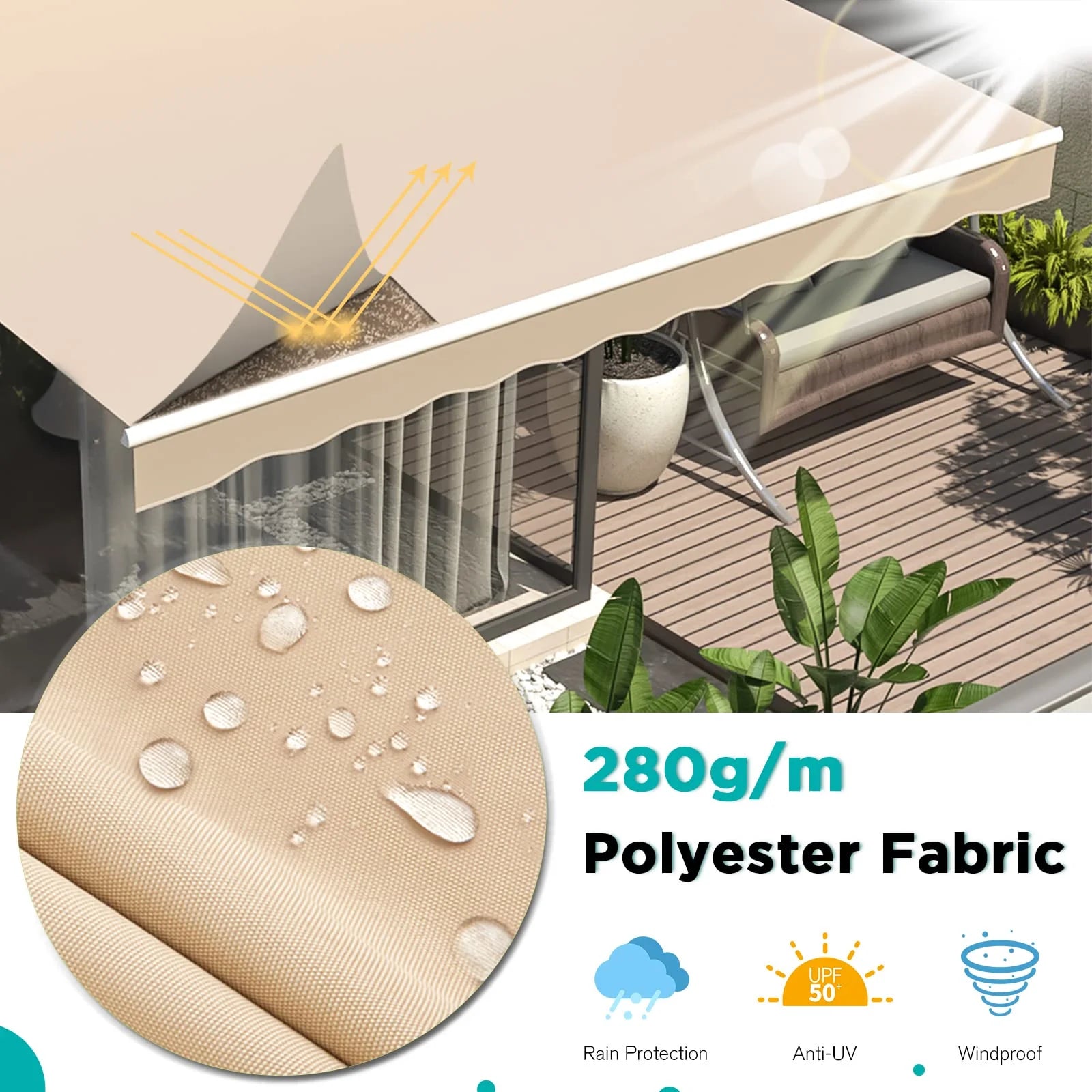 AECOJOY 16'x10' Manual Retractable Awning Sun Shade, Patio Awning Canopy