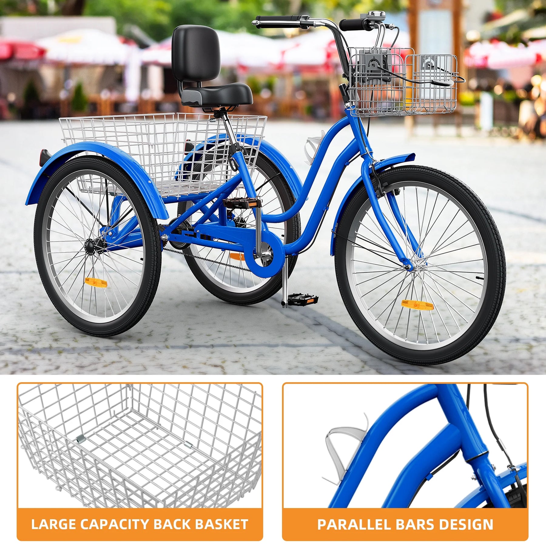 Dextrus 24 in 3 - Wheel Bike, Single Speed Adult Trike, Low Step - Through Cruiser with Front & Rear Baskets, Large Adjustable Seat with Backrest for Seniors, Men, and Women (Purple)