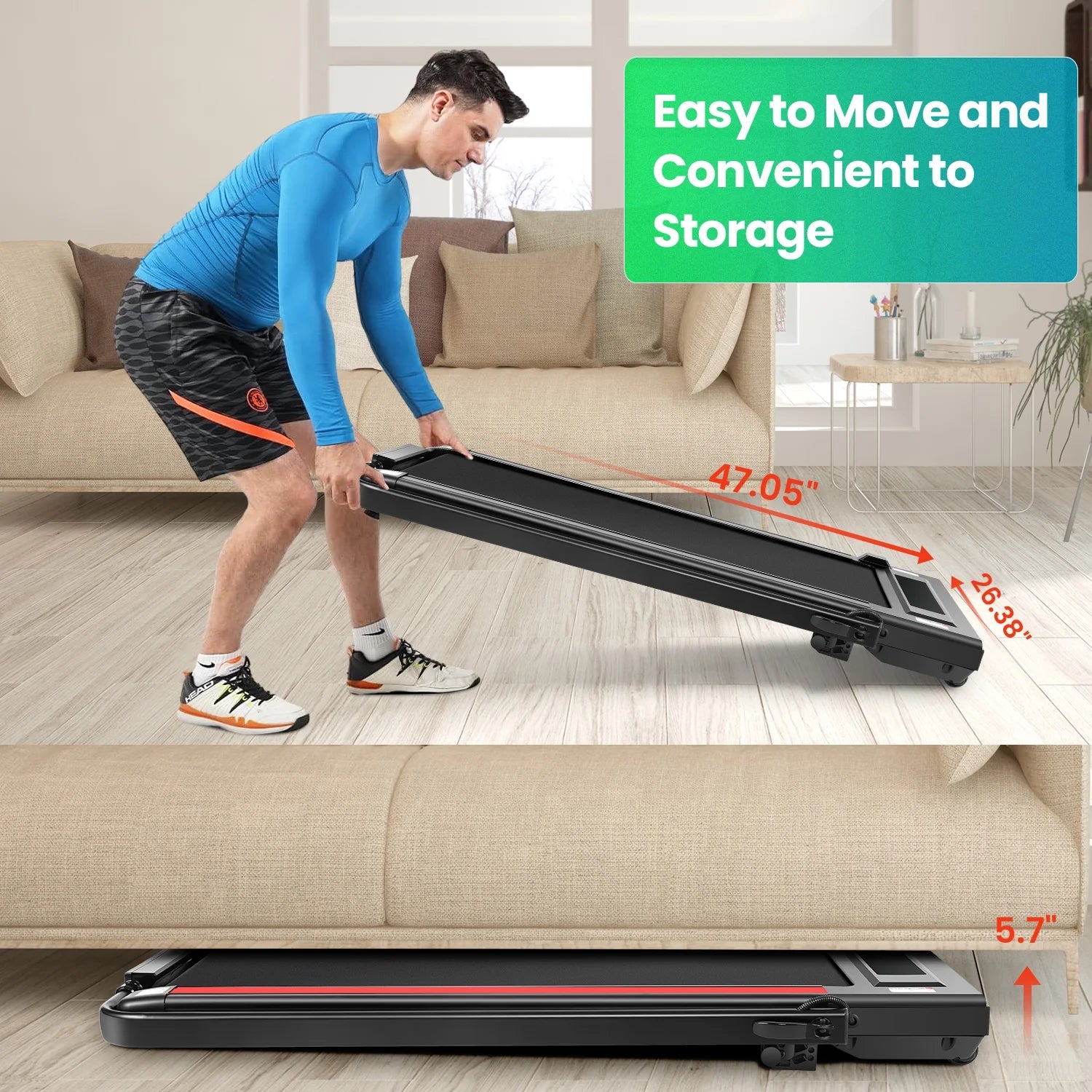 2 in 1 Walking Pad Treadmill with Incline, 2.5HP Under Desk Treadmill with Handle Remote Control & LED Touch Screen for Home Office Workout, 300 lb Weight Capacity Black & Green