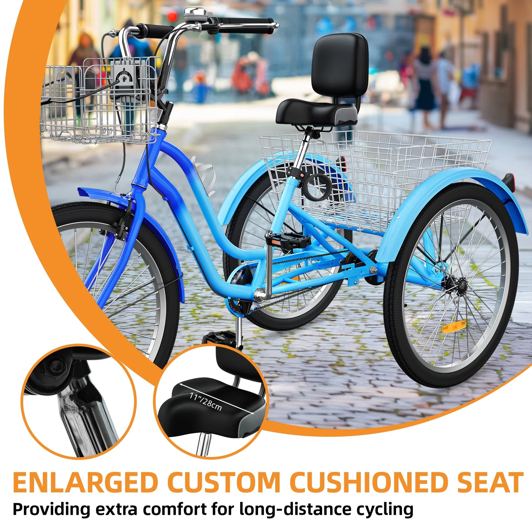 Dextrus 24 in 3 - Wheel Bike, Single Speed Adult Trike, Low Step - Through Cruiser with Front & Rear Baskets, Large Adjustable Seat with Backrest for Seniors, Men, and Women (Purple)