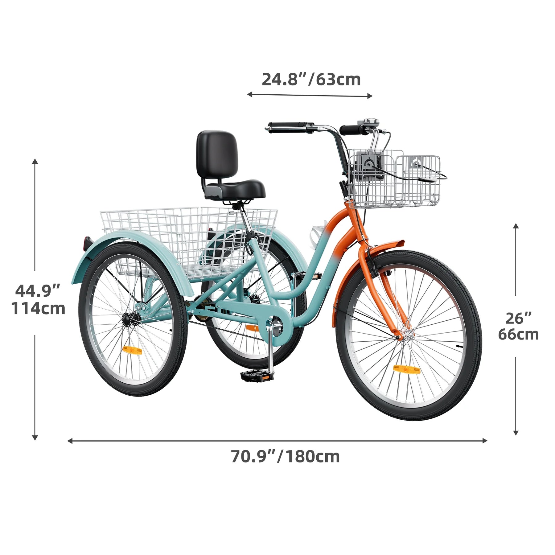 Dextrus 24 in 3 - Wheel Bike, Single Speed Adult Trike, Low Step - Through Cruiser with Front & Rear Baskets, Large Adjustable Seat with Backrest for Seniors, Men, and Women (Purple)