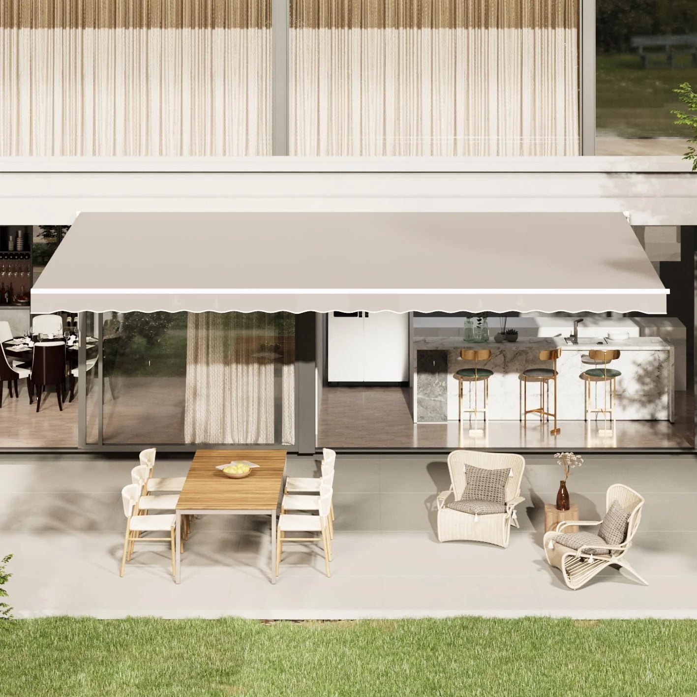 AECOJOY 16'x10' Manual Retractable Awning Sun Shade, Patio Awning Canopy