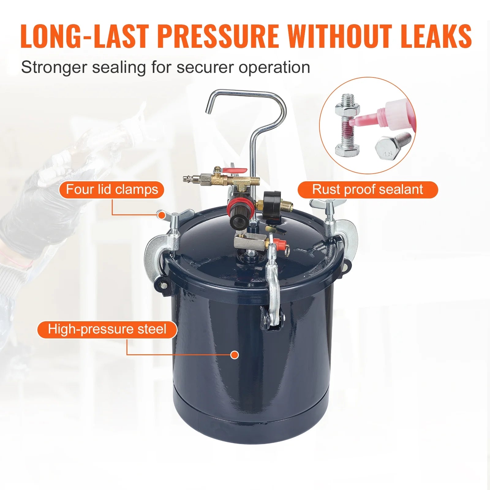 SKYSHALO Spray Paint Pressure Pot Tank, 10 L/2.5gal Air Paint Pressure Pot, 1.5mm+4mm Two Nozzles Two Spray Paint Guns for Industry Home Decor Architecture Construction Automotive Painting, 60PSI Max