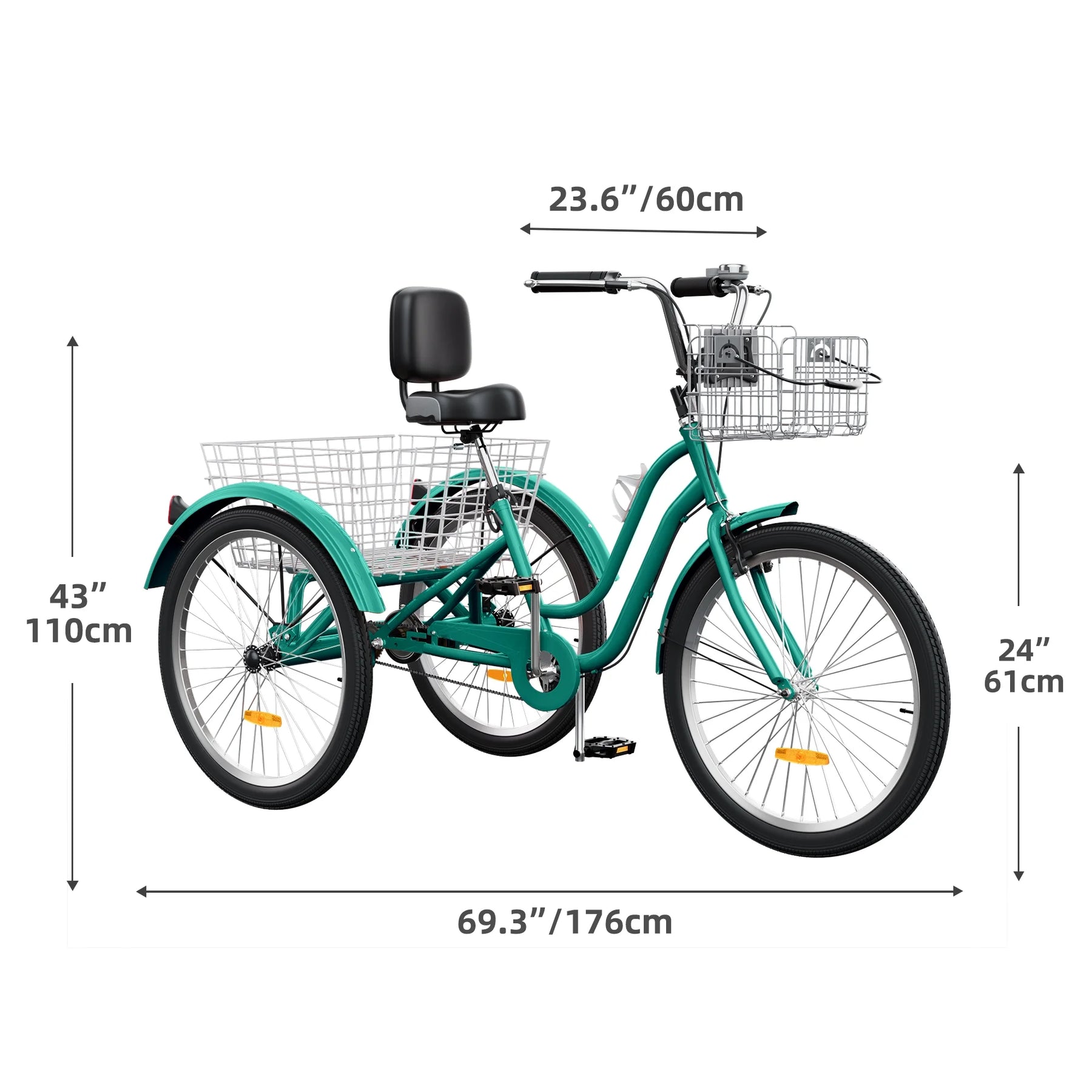 Dextrus 24 in 3 - Wheel Bike, Single Speed Adult Trike, Low Step - Through Cruiser with Front & Rear Baskets, Large Adjustable Seat with Backrest for Seniors, Men, and Women (Purple)